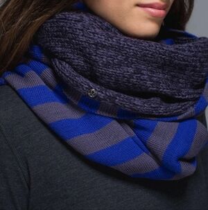 Lululemon Blue and Gray/Purple Reversible Striped Wool Infinity Scarf